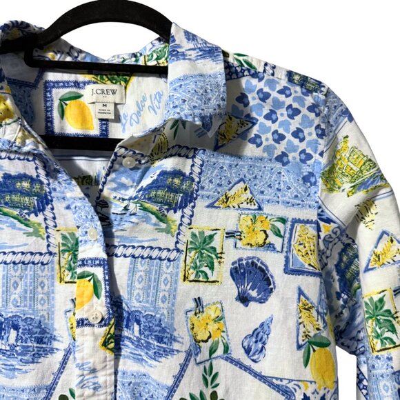 J.Crew “La Dolce Vita” Lemon Print Long Sleeve Linen Button Up Shirt – Size M - Picture 4 of 11